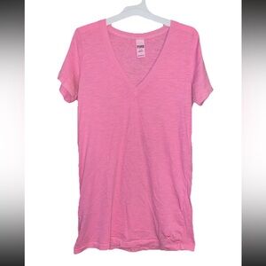 PINK Victoria's Secret Women’s Pink V-Neck Short Sleeve Sleepwear tshirt Size L